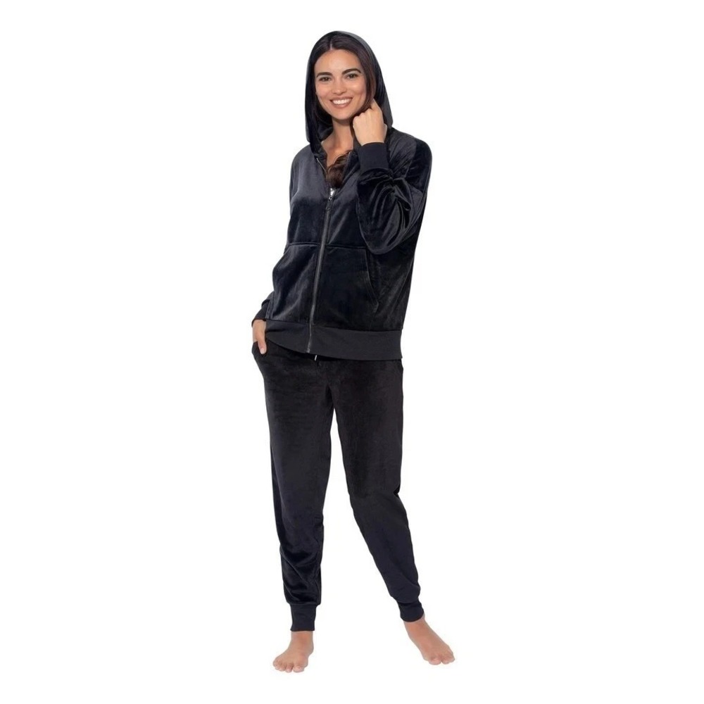Felina Velour Women's Medium Hoodie & Jogger Set Black Polyester NWT